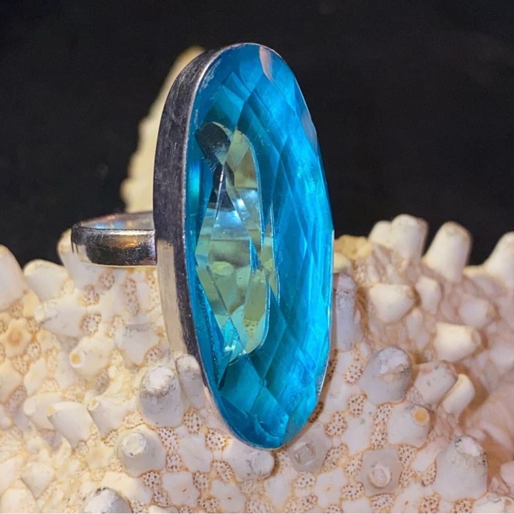 Sparkly Blue Quartz Faceted Silver Statement Ring